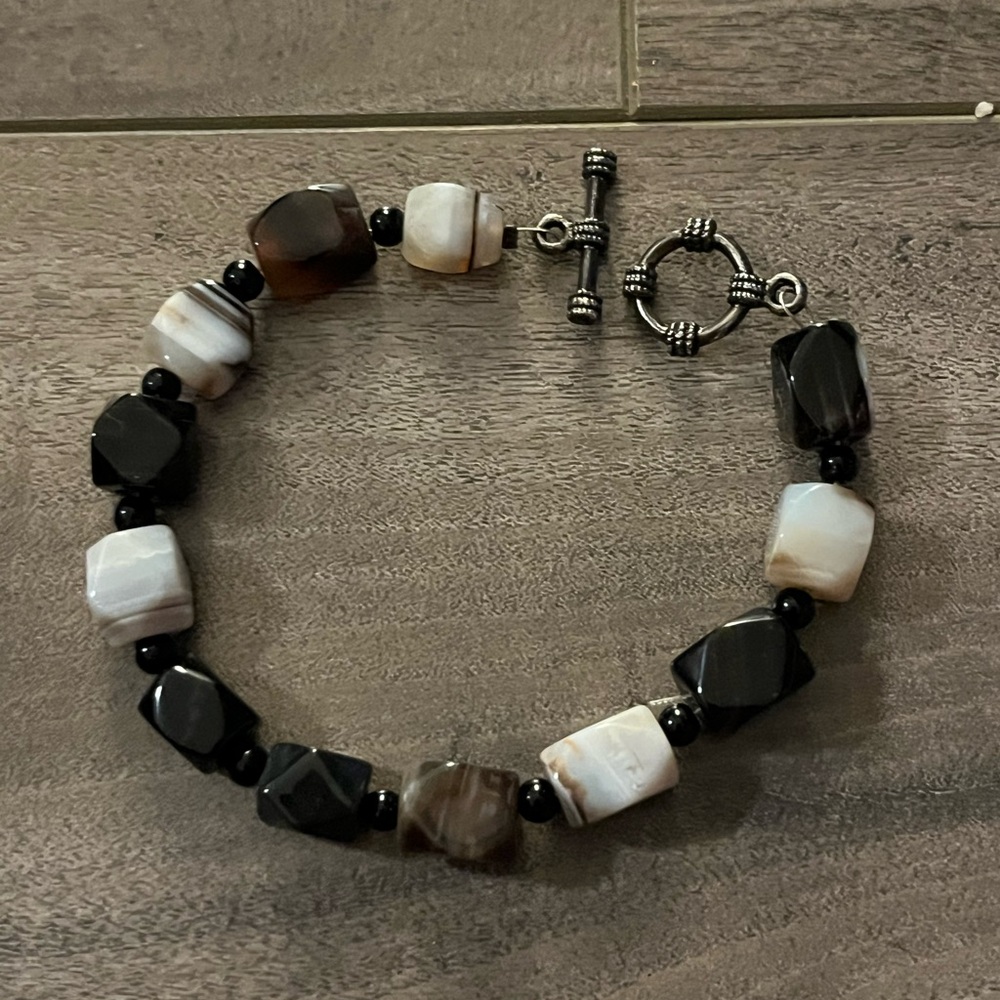 Lovely artisan made black agate ? bracelet- a little over 7” long.
